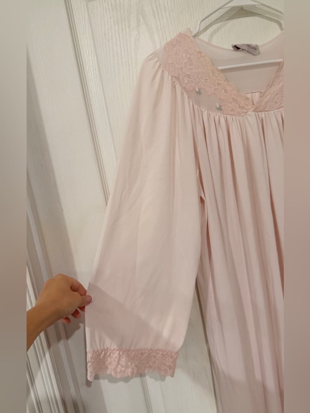 Shadowline Soft Pink Long Lace-Trim Nightgown - Picture 4 of 6